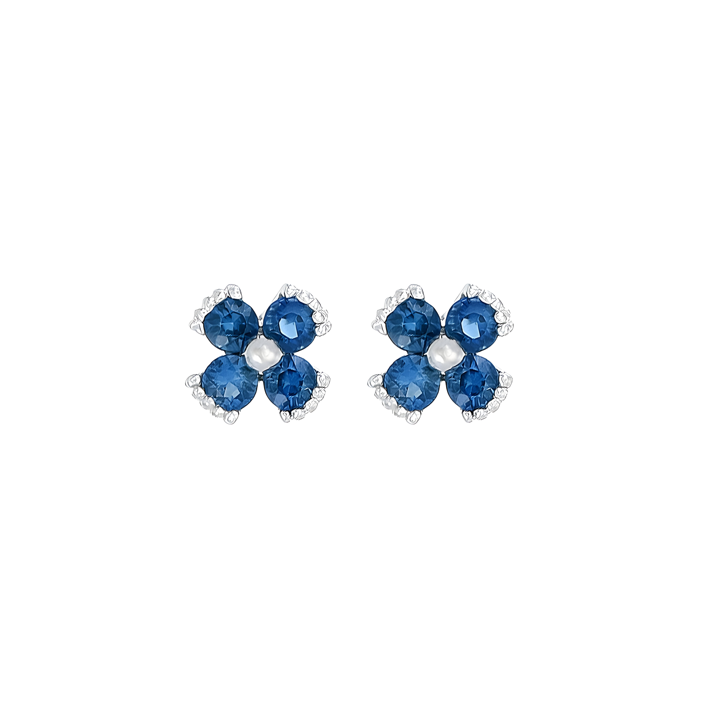 NATURAL SAPPHIRE VINTAGE STYLE STUD EARRINGS 14K WHITE GOLD FILIGREE BLUE  ROUND